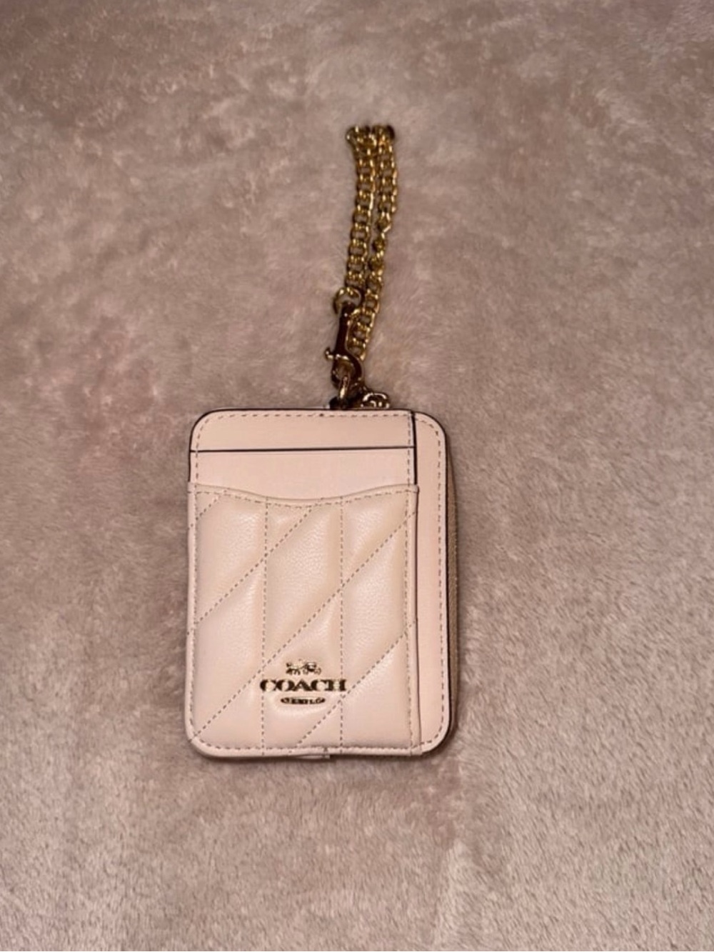 Coach Cream Quilted Card Case with Gold Chain